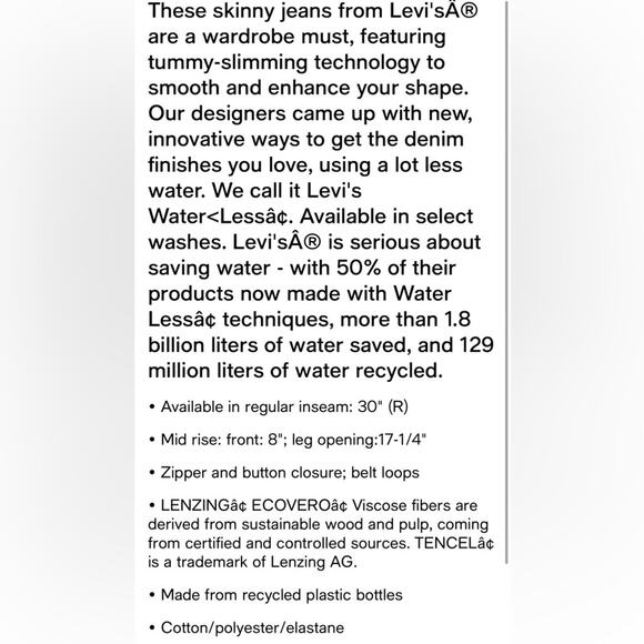 NEW Levi’s Jeans 311 Shaping Skinny Black Mid Rise Tummy Slimming Stretch 33 $70 - Picture 6 of 6